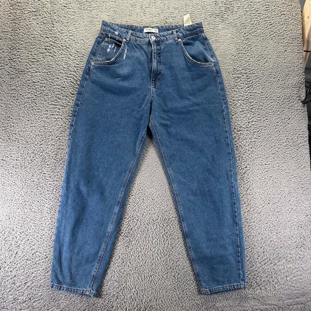 Pull&Bear Jeans Womens 10 Blue Cotton Denim Tapered-Leg Workwear Travel Stretch